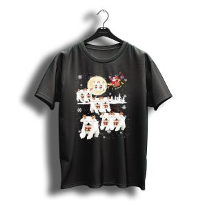 Bichon Merry Reindeer Santa Sleigh Christmas Snowflakes T-Shirt