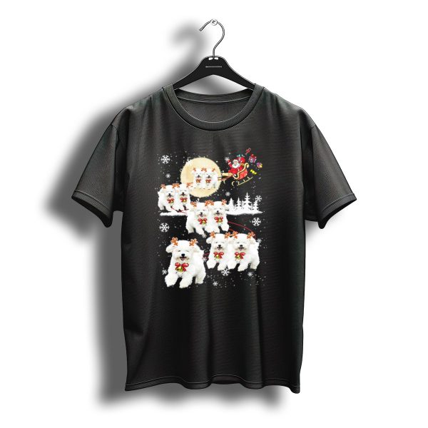Bichon Merry Reindeer Santa Sleigh Christmas Snowflakes T Shirt t shirt 1