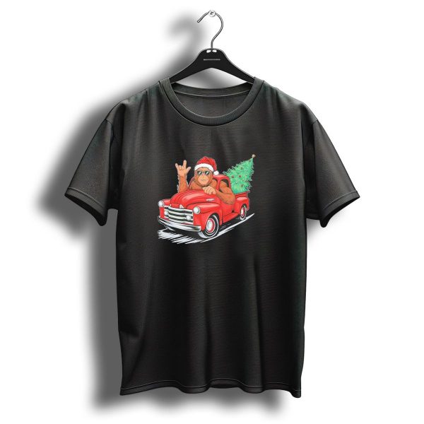 Bigfoot Rock On Santa Hat Christmas Tree Driving Red Truck T Shirt 1 t shirt 1