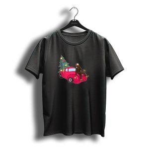 Bigfoot Santa Hat With Christmas Tree And Red Truck T-Shirt