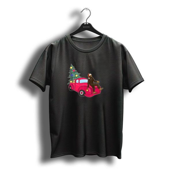 Bigfoot Santa Hat With Christmas Tree And Red Truck T Shirt t shirt 1