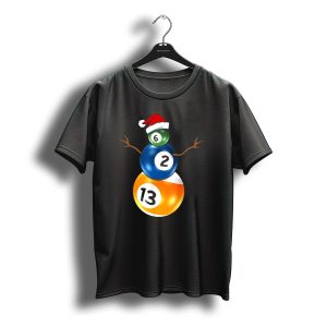 Billiards Snowman Christmas 6 2 13 Balls Santa Hat Pool Table T-Shirt