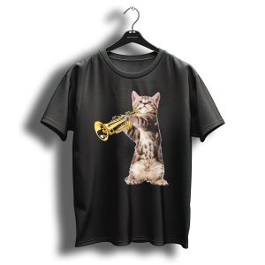 Birthday Christmas Vintage Cat Playing Trumpet T Shirt 1