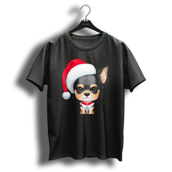 Black And Tan Long Haired Chihuahua Santa Hat Christmas T Shirt 1 t shirt 1