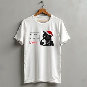 Black Cat Be Good Or I Will Text Santa Christmas Lights Hat T Shirt