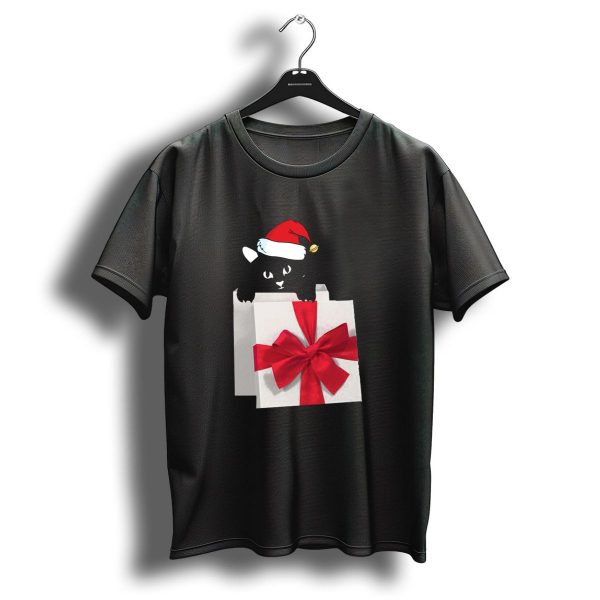 Black Cat Christmas Hat Present Funny Cat Lover T Shirt 1 t shirt 1