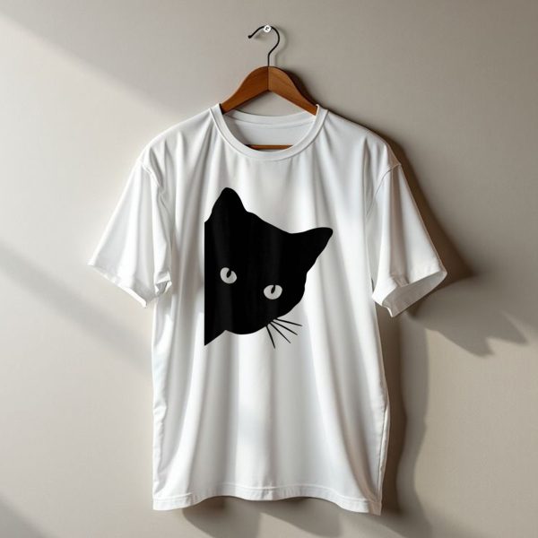 Black Cat Face Peeking Funny Halloween Cat Lovers T Shirt t shirt 1