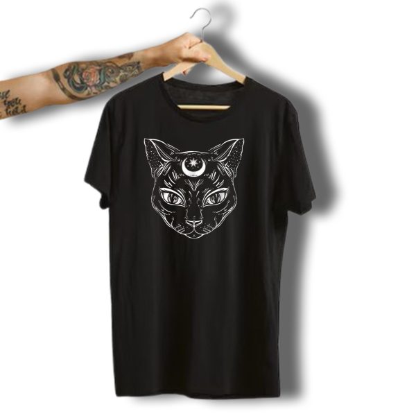 Black Cat Moon Crescent Halloween Boho Gothic T Shirt t shirt 1