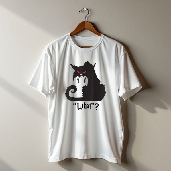 Black Cat With Red Eyes What Halloween Funny Cat T Shirt t shirt 1 1