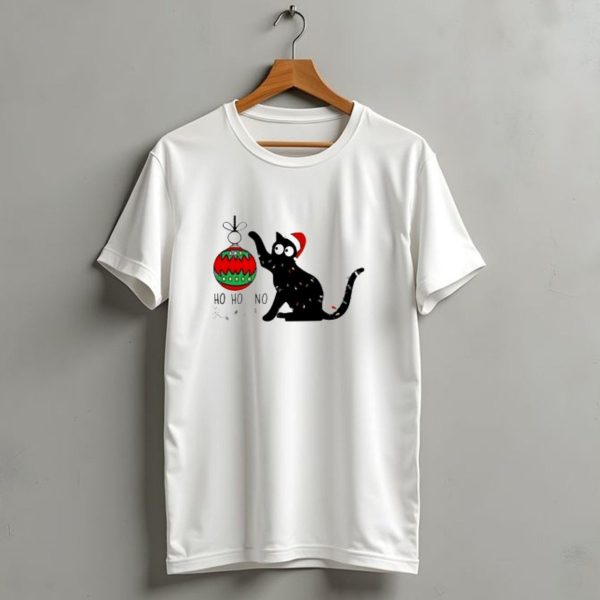 Black Cat With Santa Hat Playing With Ornament Ho Ho No Christmas T Shirt 1 t shirt 1