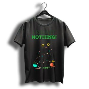 Black Cat Wrapped In Christmas Lights I Regret Nothing T Shirt