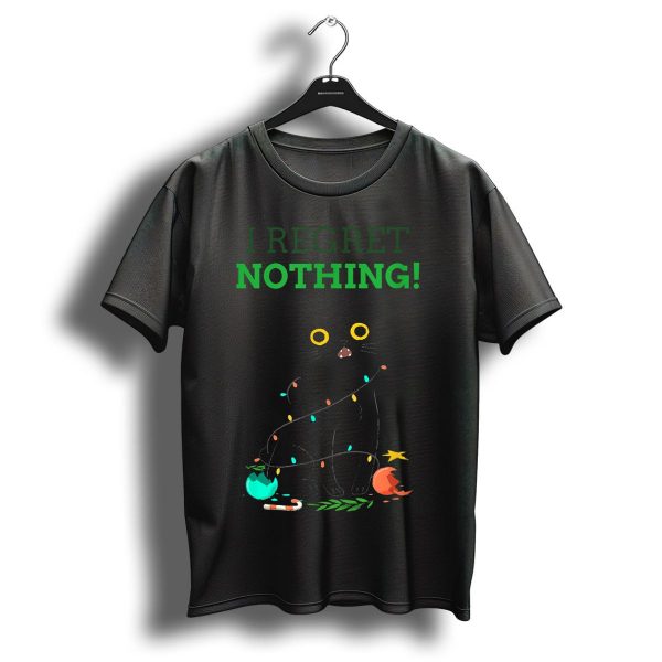 Black Cat Wrapped In Christmas Lights I Regret Nothing T Shirt 1 t shirt 1