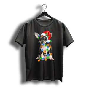 Black Chihuahua Christmas Lights Santa Hat T-Shirt
