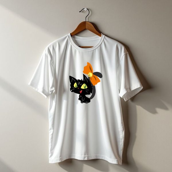 Black Kitten With Orange Ribbon Halloween Cat Kitty T Shirt t shirt 1