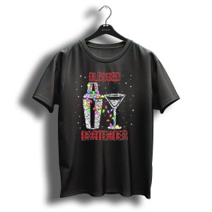 Blessed Bartender Christmas Lights Martini Shaker T-Shirt