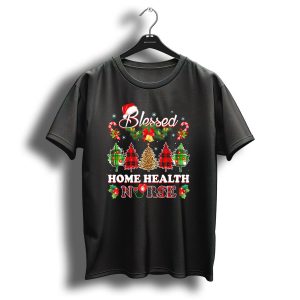 Blessed Home Health Nurse Christmas Plaid Candy Cane Wreath T-Shirt