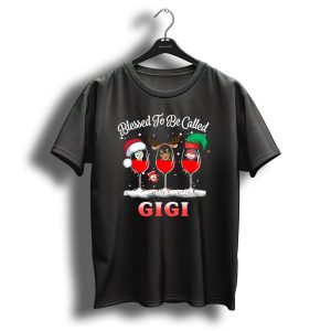 Blessed To Be Called Gigi Christmas Wine Glasses Santa Reindeer Elf T Shirt