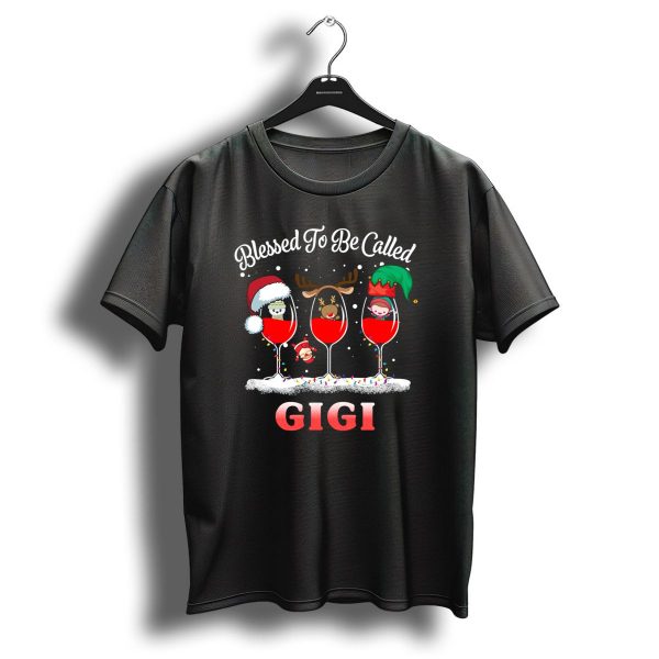 Blessed To Be Called Gigi Christmas Wine Glasses Santa Reindeer Elf T Shirt 1 t shirt 1 1