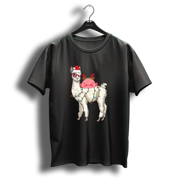 Blobfish Riding Llama Wearing Santa Hat And Christmas Lights T Shirt 1 t shirt 1