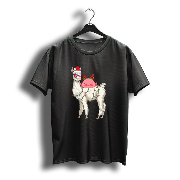 Blobfish Riding Llama Wearing Santa Hat And Christmas Lights T Shirt t shirt 1