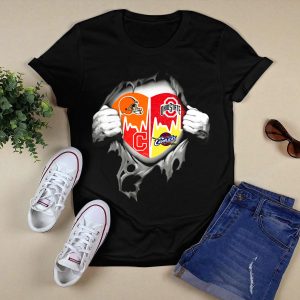 Blood Inside Me Cleveland Browns Ohio State Buckeyes Cavaliers Heartbeat T Shirt
