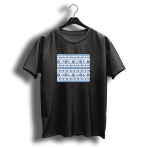 Blue And White Reindeer Snowflake Pattern Christmas T Shirt