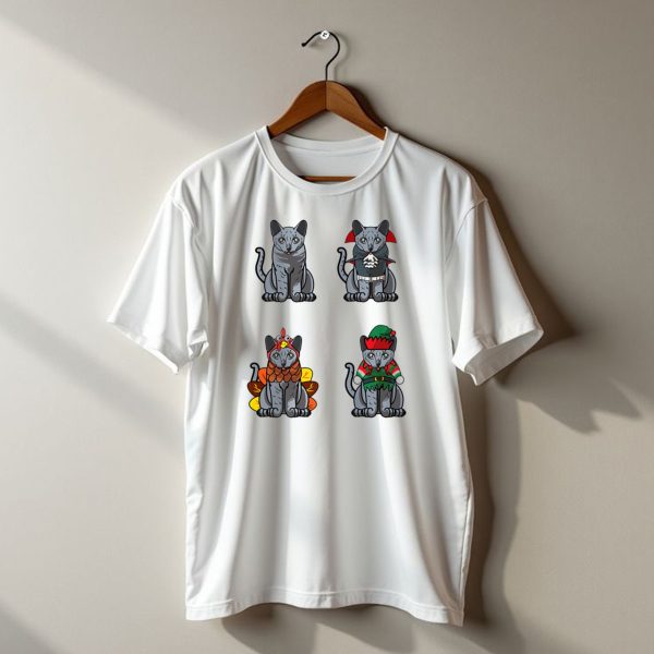 Blue Cat Halloween Thanksgiving Christmas Costumes T Shirt t shirt 1