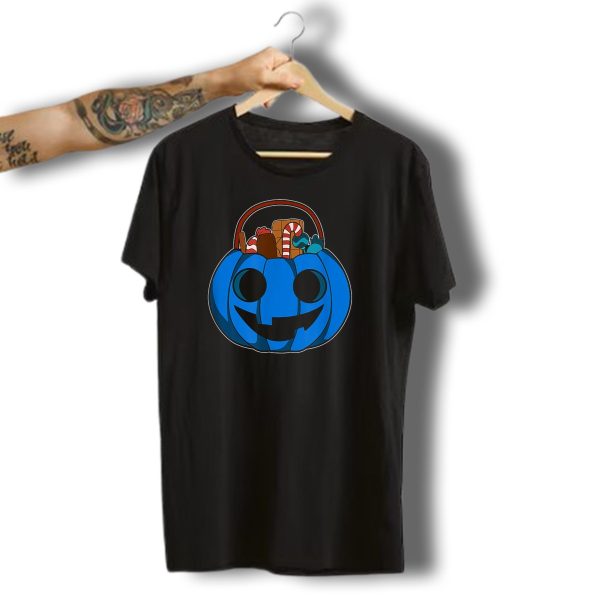 Blue Pumpkin Halloween Candy Bucket Autism Awareness T Shirt t shirt 1