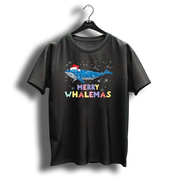Blue Whale Christmas Merry Whalemas Festive Santa Hat Snowflakes T Shirt 1 t shirt 1