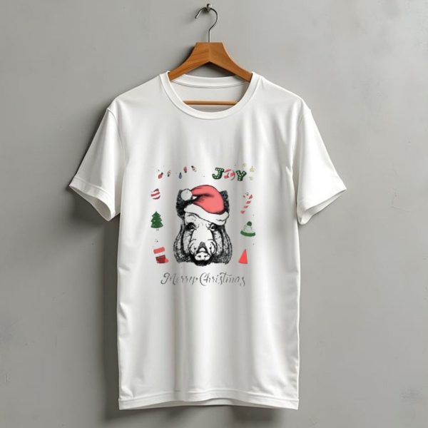 Boar Merry Christmas Joy With Santa Hat And Festive Icons T Shirt 1 t shirt 1