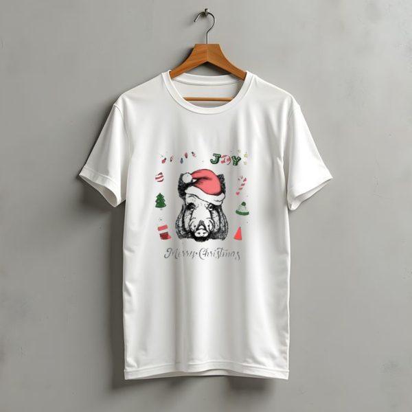 Boar Merry Christmas Joy With Santa Hat And Festive Icons T Shirt t shirt 1 1