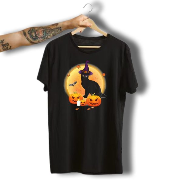 Bombay Cat With Witch Hat And Pumpkins Halloween Moon Scene T Shirt t shirt 1 1