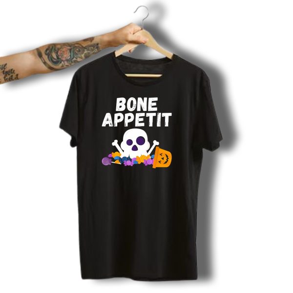 Bone Appetit Funny Skull Halloween Candy Pumpkin Chef Pun T Shirt t shirt 1