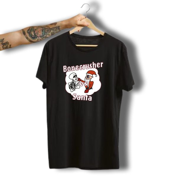 Bonecrusher Vs Santa Halloween Pumpkin Skeleton Fight T Shirt t shirt 1