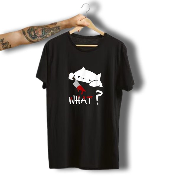Bongo Cat What Funny Halloween Cat With Bloody Knife T Shirt t shirt 1 1