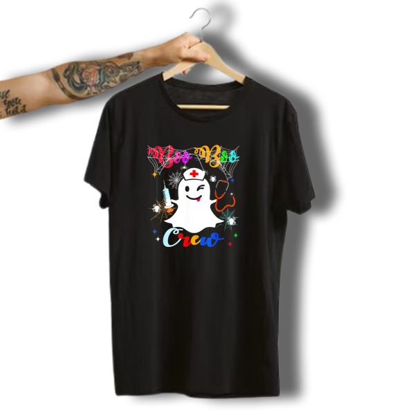 Boo Boo Crew Ghost Nurse Winking With Stethoscope And Syringe Halloween Spider Webs T Shirt t shirt 1