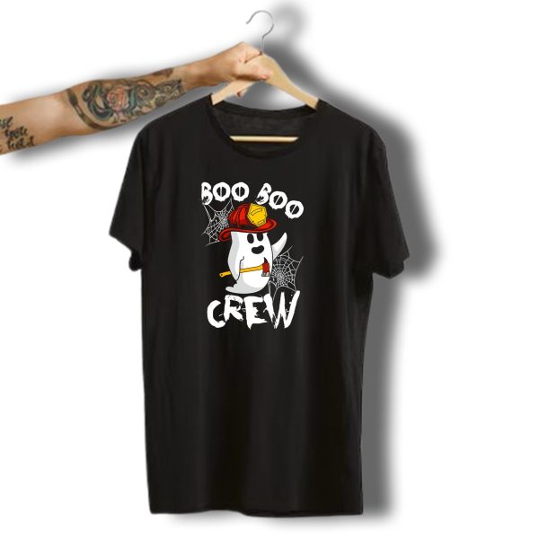 Boo Boo Crew Ghost With Firefighter Helmet And Axe Halloween T Shirt t shirt 1