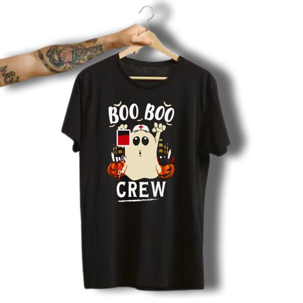Boo Boo Crew Halloween Nurse Ghost With Pumpkins And Blood Bag T Shirt t shirt 1