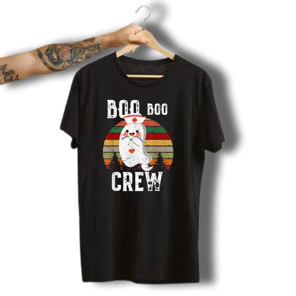 Boo Boo Crew Nurse Ghost Vintage Sunset Halloween T Shirt t shirt 1