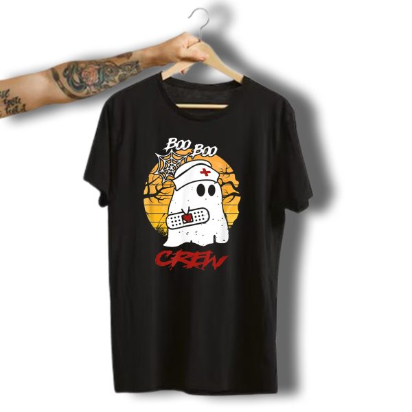 Boo Boo Nurse Ghost With Bandage And Spider Web Halloween Crew T Shirt t shirt 1