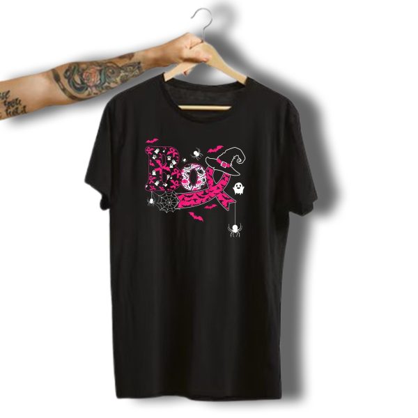 Boo Breast Cancer Halloween Spiders Ghosts Bats Witch Hat T Shirt t shirt 1