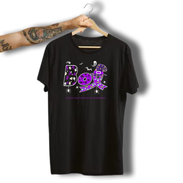 Boo Chiari Malformation Awareness Purple Ribbon Halloween Theme With Ghosts T Shirt t shirt 1