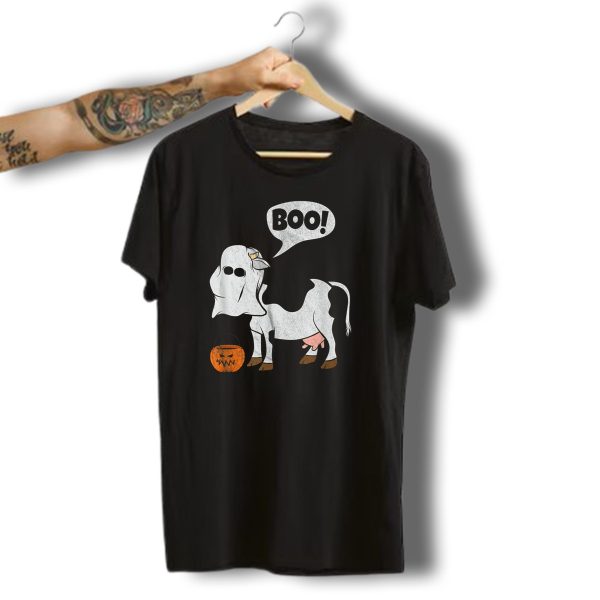 Boo Cow Halloween Ghost Costume With Pumpkin Bucket T Shirt t shirt 1