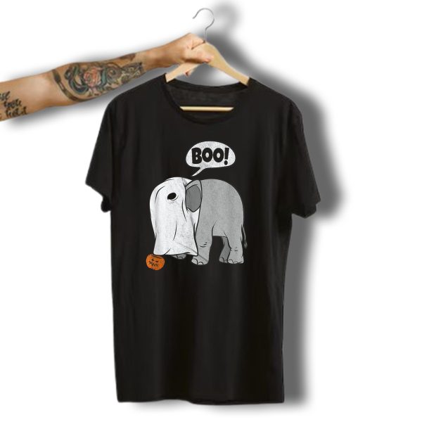 Boo Cute Elephant Ghost Halloween Costume With Pumpkin T Shirt t shirt 1