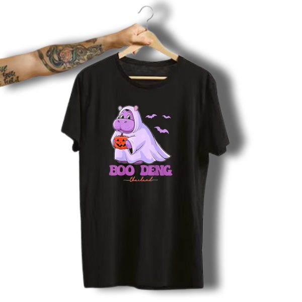 Boo Deng Thailand Halloween Hippo With Pumpkin And Bats T Shirt t shirt 1