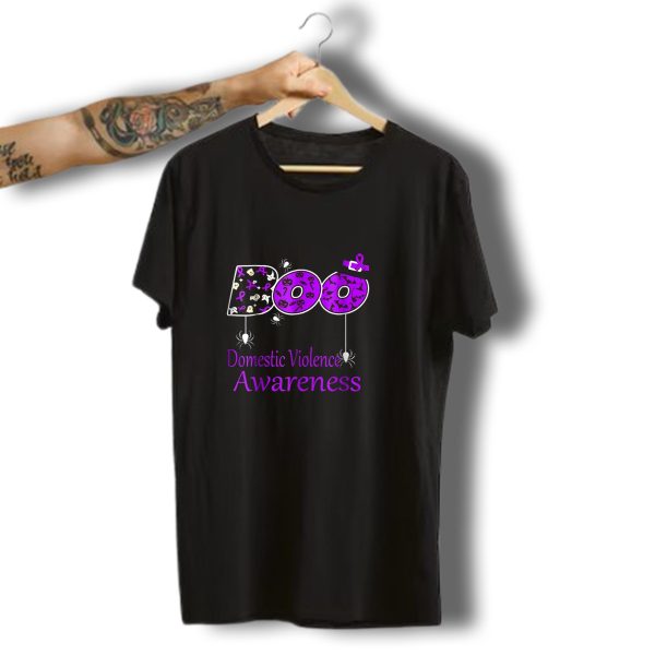 Boo Domestic Violence Awareness With Witch Hat And Halloween Icons T Shirt 1 t shirt 1