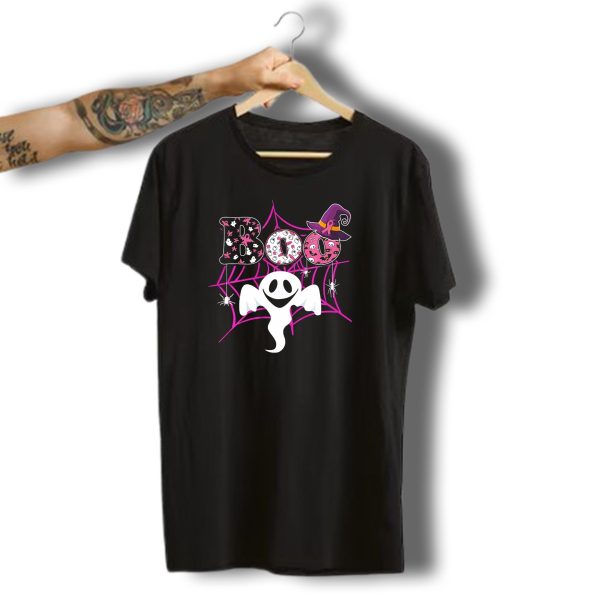 Boo Ghost Pink Ribbon Breast Cancer Awareness Halloween Spider Web Hat T Shirt t shirt 1