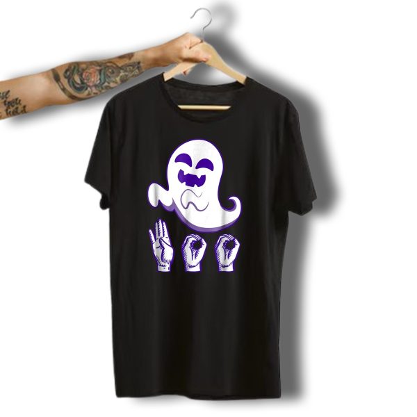 Boo Ghost With Asl Sign Language Hand Gesture Fun Halloween T Shirt t shirt 1