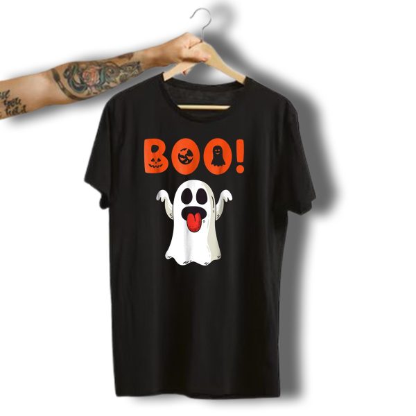 Boo Ghost With Pumpkin And Bat Faces For Halloween Day T Shirt t shirt 1