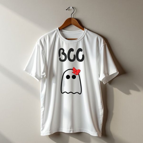 Boo Ghost With Red Polka Dot Bow Halloween Emoji T Shirt t shirt 1
